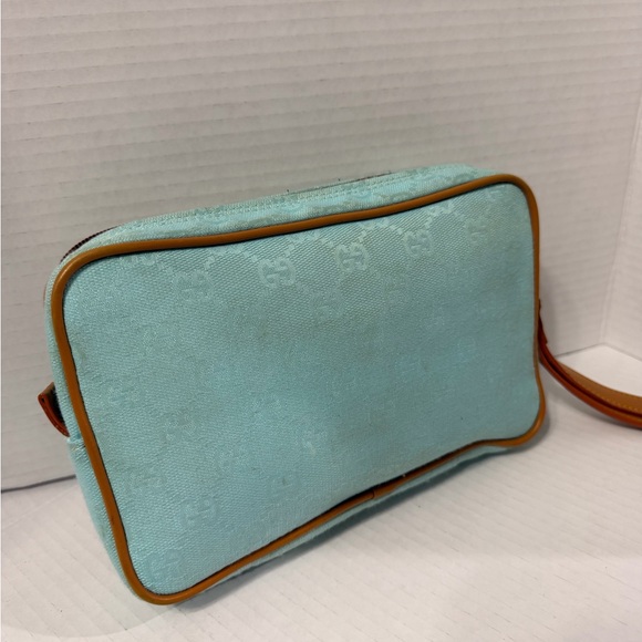 Gucci Aqua and Tan Wristlet